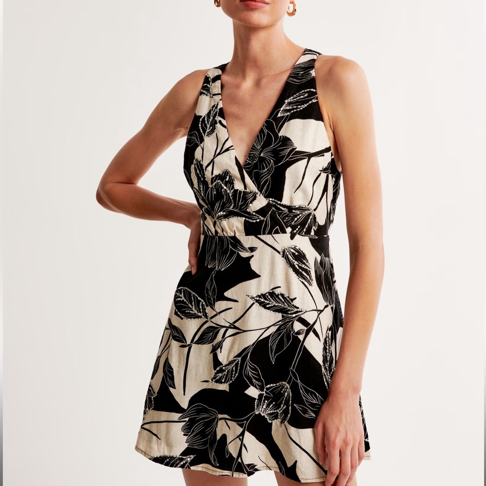 Linen-Blend Wrap Mini Dress